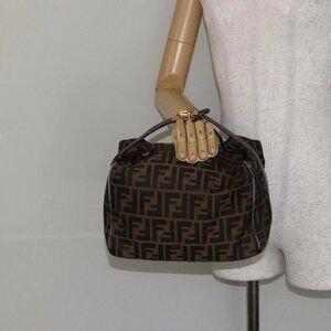 FENDI Zucca Canvas Vanity Hand Bag Black Brown Auth 146506